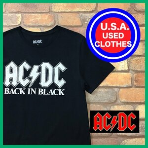 ME12-041★USA買付品★美品★【AC/DC】BACK IN BLACK フロントロゴ プリントTシャツ【メンズ S】ブラック 黒T バンドT ロックT アメカジ