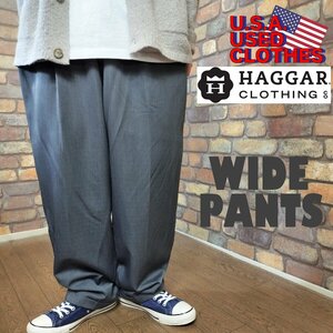 BP3-105【USA古着 HAGGAR】良品 GOODシルエット シャドーチェック ワイドパンツ【モデル175cm】【W38 メンズXL】グレー オーバーサイズ