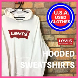 ME11-688★BIGサイズ!! USA古着★正規品★【Levi's リーバイス】デカロゴ スリット入り プルオーバー パーカー スウェット【メンズ XL】白