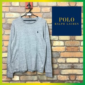 ME9-705★USA正規品★杢灰★【POLO RALPH LAUREN ポロラルフローレン】オールコットン ポニーロゴ クルーネック Tシャツ【メンズ M】長袖