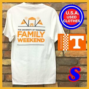 ME11-166★アメリカ買付商品★状態良好★【University of Tennessee テネシー大学】両面プリント 半袖Tシャツ【メンズ S】白T 小さめ USA古