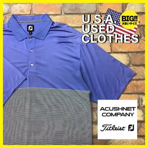 ME12-180★USA買付品★BIGサイズ【Acushnet Company】細ボーダー 半袖ポロシャツ【メンズ XXL】ラベンダー ゴルフ アメカジ スポーツ 古着