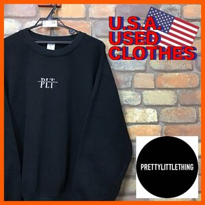 ME11-863★USAビッグサイズ★USA古着【PLT pretty Little Thing】ワンポイントロゴ スウェットシャツ【L】ブラック アメカジ トレーナー