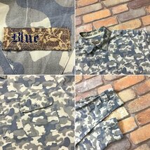 ME9-838★USA古着★BIGサイズ★ベージュ系【Blue】BIGシルエット 袖丈可変ベルト カモ総柄 サファリシャツ【メンズ XL】長袖 ワーク 迷彩_画像5