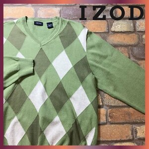 ME8-056★レアカラー★USA買付&正規品★【IZOD アイゾッド】ダイヤ柄 Vネック セーター【メンズ M】緑 グリーン コットンニット ゴルフ