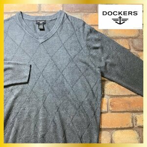 ME7-872★状態良好&正規品★USA仕入れ★保温◎【DOCKERS ドッカーズ】ダイヤ柄 Vネック アクリルセーター【メンズ L】濃灰 ニット 薄手