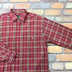 SD7-140★90's vintage★良品＆正規品★【Eddie Bauer エディーバウアー】フォークロア調チェック柄 長袖シャツ【メンズ M】渋赤 USA古着