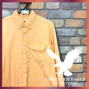 ME9-160★USA直輸入★正規品★【American Eagle アメリカンイーグル】無地・単色 長袖 コットン ボタンダウンシャツ【メンズ M】オレンジ