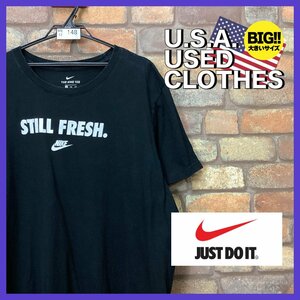 ME12-148★USA直輸入★オーバーサイズ【NIKE】STILL FRESH フロントロゴ プリントTシャツ【メンズ XXL】ブラック アメカジ ストリート