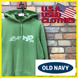 ME11-870★アメリカ買付商品★【OLD NAVY オールドネイビー】ラメプリント スウェットパーカー【L】グリーン USA古着 アメカジ サーフ