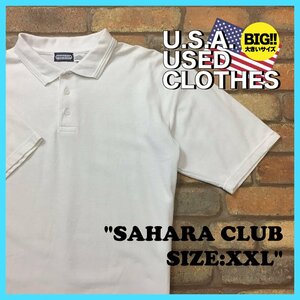 ME12-221★USA古着★BIGサイズ【SAHARA CLUB】白 プレーン 鹿の子 半袖ポロシャツ【メンズ XXL】ホワイト コットン混 ゴルフ ワーク