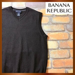 ME8-486★アメリカ古着★上質・メリノウール★状態◎【BANANA REPUBLIC バナナリパブリック】無地 Vネック ニットベスト【L】チョコ