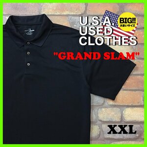 ME12-185★USA直輸入★美品★BIGサイズ【GRAND SLAM】細ボーダー 無地 半袖ポロシャツ【メンズ XXL】ブラック ゴルフ アメカジ スポーツ