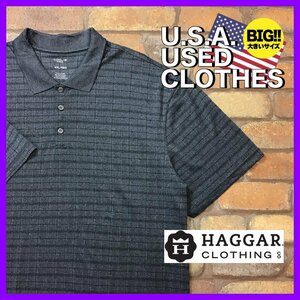 ME12-268★USA買付品★BIGサイズ【HAGGAR】COOL 18 PRO チェックパターン 半袖ポロTシャツ【メンズ XXL】グレー ゴルフ アメカジ 古着