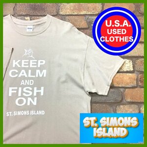 ME12-458★USA古着★海外BIGサイズ【ST.SIMONS ISLAND】BIGプリント Tシャツ【メンズ XL】ベージュ アメカジ 半袖 スーベニアTシャツ