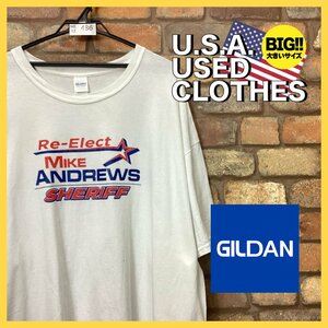 ME12-486★USA買付品★BIGサイズ【GILDAN】アメリカ 保安官選挙 両面プリント Tシャツ【メンズ 3XL】ホワイト アメカジ ストリート 古着