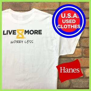 ME12-495★USA直輸入★美品【Hanes】企業物 胸ロゴ 両面プリント Tシャツ【メンズ XL】ホワイト 金融 ローン アメカジ ストリート