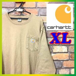 ME9-781★USA古着★BIGサイズ★雰囲気◎【Carhartt カーハート】胸ポケ クルーネック ヘビーウェイト Tシャツ【メンズ XL】濃ベージュ 長袖