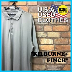 ME12-364★USA古着★超BIGサイズ【KILBURNE+FINCH】ダイヤチェック ストレッチ 半袖ポロシャツ【メンズ 3XL】グレー ワーク ゴルフ