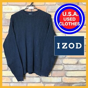 ME6-532★made in Japan★状態良好【IZOD アイゾッド】ケーブル編み セーター【メンズ M】ネイビー 紺 ゴルフ コットンニット 日本製