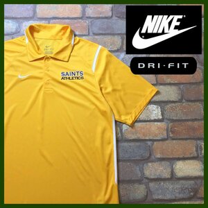 ME10-677★GOODカラー・黄×白★吸湿速乾★【NIKE ナイキ】DRI-FIT 半袖 カレッジ ポロシャツ【メンズ L】スポーツ ストリート 古着