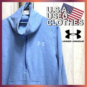 ME5-486*USA buying attaching goods * superior article * sax blue [UA Under Armor ] volume neck reverse side nappy half Zip sweatshirt [M~L]USA old clothes 
