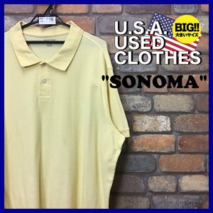 ME12-226★USA古着★オーバーサイズ【sonoma】良カラー 2B プレーン コットン 半袖ポロシャツ【メンズ XXL】イエロー ストリート ゴルフ