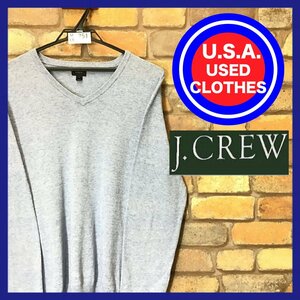 ME6-751◆訳アリ品・格安◆USA古着【J.CREW ジェイクルー】無地 Vネック コットンセーター【メンズ M】水色 霜降り ニット 薄手生地