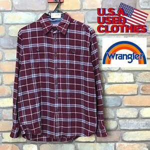 SD8-306★USA買付商品★美品【Wrangler ラングラー】長袖 ネルシャツ【メンズ S】エンジ系 USA古着 ワークシャツ アメカジ フランネル