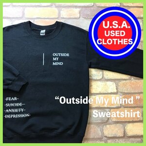 ME11-753★USA直輸入★状態良好!!★【Outside My Mind】デザインロゴプリント 裏起毛 スウェットシャツ トレーナー【メンズ S】黒