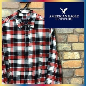 ME8-966◆USA直輸入◆正規品◆【American Eagle アメリカンイーグル】チェック 長袖 ネルシャツ【メンズ L】赤 ネイビー 古着 アメカジ