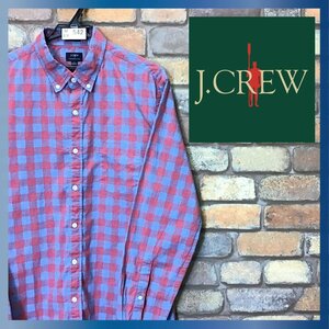 ME9-542★USA正規品★状態良好★【J.CREW ジェイクルー】HEATHERED COTTON 杢カラー スリム チェックBDシャツ【メンズ L】赤 青 長袖 古着