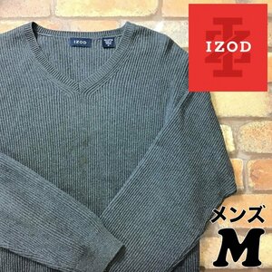 SD11-096★訳あり 格安★USA買付商品【IZOD アイゾッド】Vネック リブ編み セーター【メンズ M】灰 ニット USA古着 ゴルフ リメイク 生地