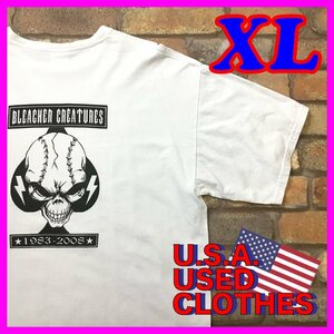 ME10-601★USA古着★GOODプリント★BIGサイズ【BLEACHER CREATURES】バックプリント クルーネック Tシャツ【メンズ XL】白 ドクロ スペード