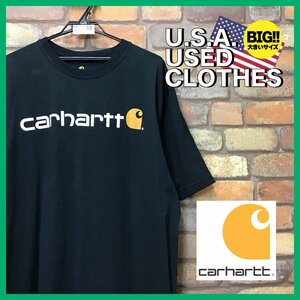 ME12-093★USA買付品★オーバーサイズ【Carhartt】オリジナルフィット フロントロゴ プリントTシャツ【メンズ XL】ブラック ワーク 古着