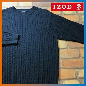 ME8-120★USA直輸入&正規品★良品★【IZOD アイゾッド】ケーブル編み コットンセーター【メンズ M】ネイビー 紺 ニット ゴルフ 裾タグ