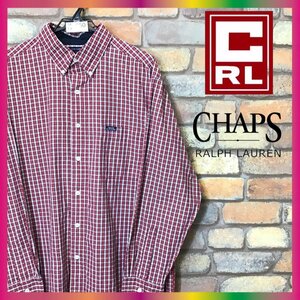 ME9-050★廃盤ライン・入手困難★【CHAPS RALPH LAUREN ラルフローレン】チェック 長袖 コットンポリ ボタンダウンシャツ【メンズ L】赤