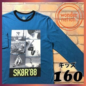 ME5-832★訳あり 格安★USA直輸入★【Wonder nation】SK8R’88 BIGラバープリント 長袖 Tシャツ【ユース XXL 160~】青 スケボー USA古着