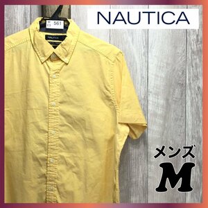 ME3-561◆00'大文字タグ◆良品・良色◆イエロー【NAUTICA ノーティカ】半袖 ボタンダウン ストレッチシャツ【メンズ M】黄 古着 刺繍ロゴ