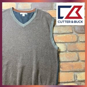 ME8-242★USA直輸入★正規品★【CUTTER&BUCK カッター&バック】クレイジーパターン Vネック ニットベスト【メンズ XL】茶×濃灰 ゴルフ