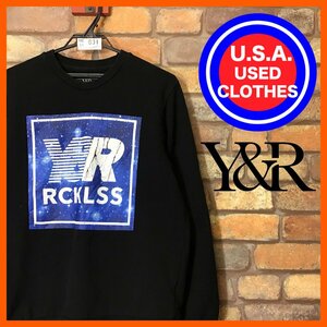ME11-631★USA古着★正規品★【Young & Reckless】肉厚ラバープリント スウェットシャツ トレーナー【メンズ S】黒 Y＆R クリス・ファフ