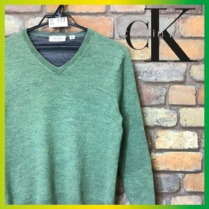 ME8-177★USA直輸入!!&正規品★メリノウール100%【Calvin Klein カルバンクライン】無地 Vネック セーター【M】緑 グリーン ニット USA古着