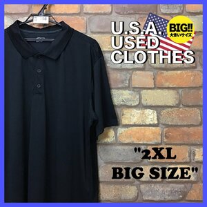 ME12-168★USA直輸入★BIGサイズ【bcg】 メッシュ素材 無地 半袖ポロシャツ【メンズ 2XL】ブラック ゴルフ スポーツ 透け感 ビジネス