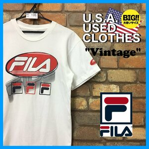 ME12-105★USA古着★シングルステッチ【FILA フィラ】ヴィンテージ 白T フロントロゴ プリントTシャツ【メンズ M程度】ホワイト オールド