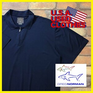 ME12-167★USA買付品★オーバーサイズ【GREG NORMAN】 チェック フロントジップ 半袖ポロシャツ【メンズ XXL】ネイビー ゴルフ スポーツ