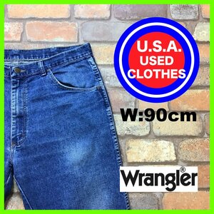 DP1-016★USA直輸入★良フェード【Wrangler】ストレート デニムパンツ【W33程度 メンズL 】インディゴブルー ジーンズ ダメージ アメカジ