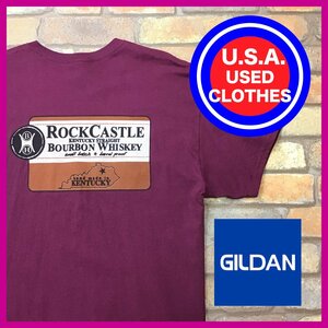 ME12-504★USA直輸入★BIGサイズ【GILDAN】ケンタッキー州 ウィスキー プリントTシャツ【メンズ XL】ワインレッド アメカジ ストリート