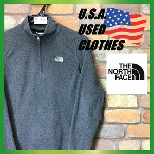 ME7-092*USA buy goods * condition excellent *[THE NORTH FACE The * North Face ] half Zip embroidery Logo fleece [ lady's S] gray thin old clothes 