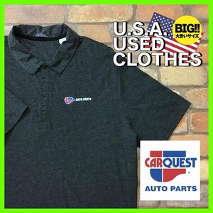 ME12-572★USA直輸入★BIGサイズ★美品【CAR QUEST】企業物 胸刺繍ロゴ 半袖 ポロシャツ【メンズ 2XL】グレー ゴルフ アメカジ ワーク