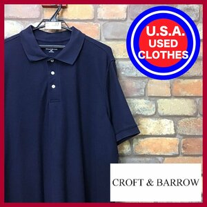 ME12-587★USA買付商品★ビッグサイズ【Croft&Barrow】無地 半袖 ポロシャツ【メンズ XL】濃紺 ネイビー ゴルフ アメカジ ゆるダボ